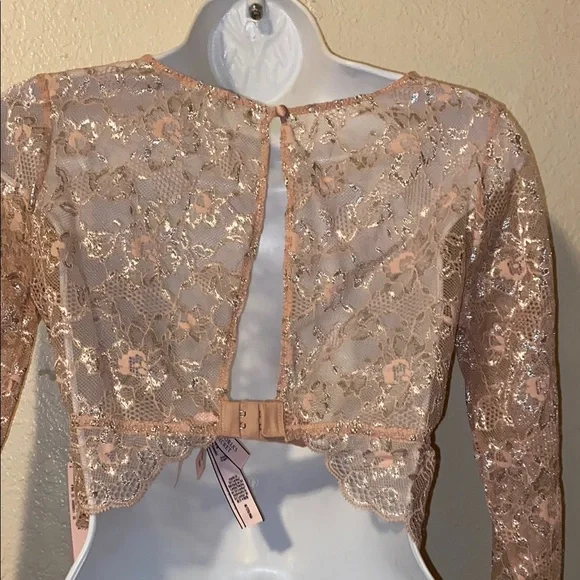 Pink Lace Long Sleeve Crop Top - Picture 3 of 6